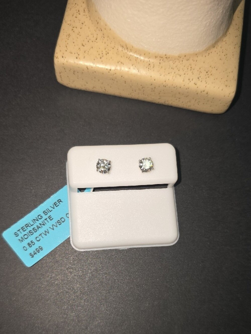 Sterling Silver Moissanite Stud Earrings - Clear - Picture 3 of 3